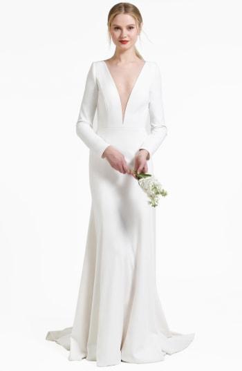 Women's Jenny By Jenny Yoo Blythe Plunging Crepe Gown - Ivory