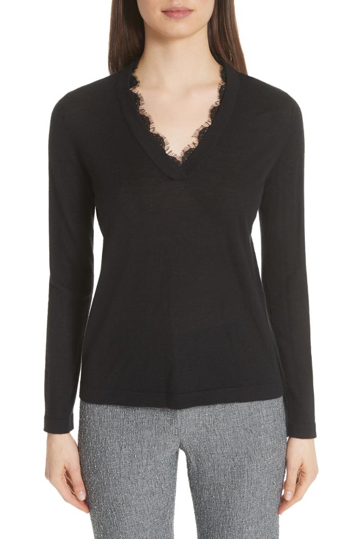 Women's Emporio Armani Lace Trim Cashmere Top Us / 40 It - Black