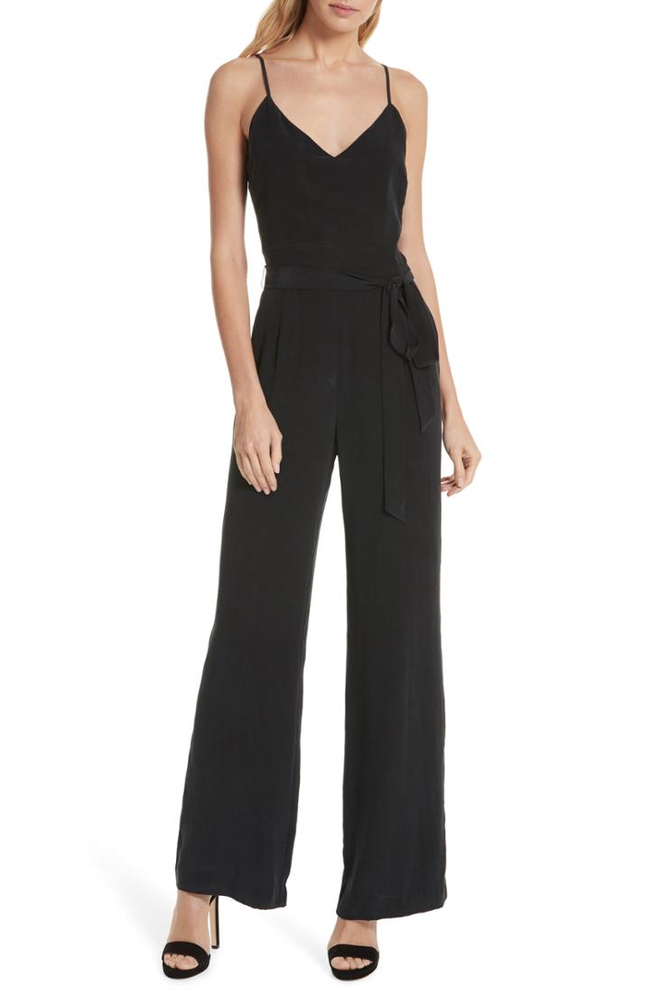 Women's L'agence Jackie Wide Leg Silk Jumpsuit - Black