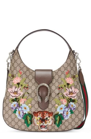 Gucci Medium Dionysus Tiger Gg Supreme Canvas Hobo -