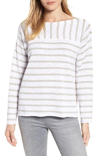 Petite Women's Eileen Fisher Stripe Organic Linen & Cotton Sweater, Size P - White