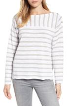 Petite Women's Eileen Fisher Stripe Organic Linen & Cotton Sweater, Size P - White