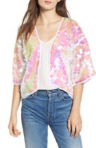 Women's Trouve Iridescent Sequin Kimono, Size - White