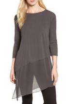 Women's Eileen Fisher Asymmetrlcal Hem Chiffon Tunic - Brown