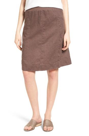 Women's Eileen Fisher Organic Linen Knee Length Skirt, Size Xx-small - Brown (regular & ) (online Only)