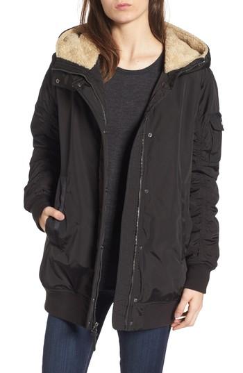 Women's Andrew Marc Nina Hooded Jacket With Faux Fur Trim