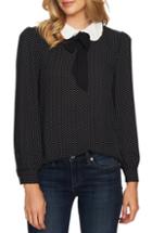 Women's Cece Refined Pin Dot Collared Tie Neck Blouse, Size - Black