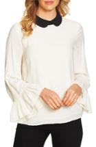 Women's Cece Ruffle Sleeve Swiss Dot Collared Top - Ivory