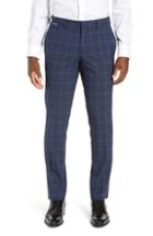 Men's Ted Baker London Reese Flat Front Plaid Wool Trousers R - Blue