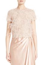 Women's Marchesa Ostrich Feather Embroidered Top