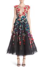 Women's Marchesa Plunging V-neck 3d Embellished Tulle Midi Dress