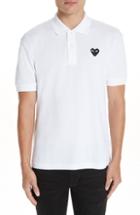 Men's Comme Des Garcons Play Black Heart Pique Polo - White