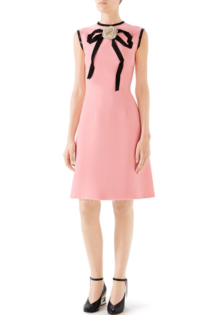 Women's Gucci Cady Crepe Bow A-line Dress Us / 38 It - Pink