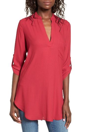 Women's Lush Perfect Roll Tab Sleeve Tunic - Red