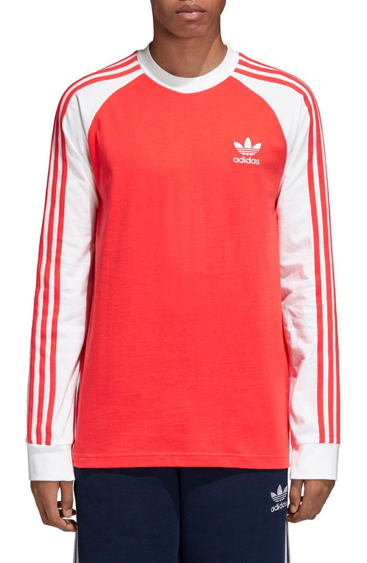 Men's Adidas Original 3-stripes Long-sleeve T-shirt - Red