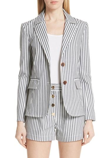 Women's Derek Lam 10 Crosby Stripe Stretch Cotton Blazer - Blue