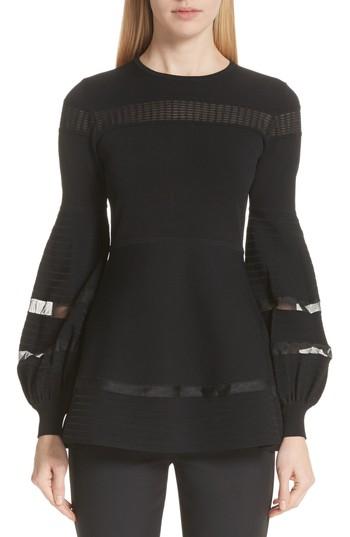 Women's Lela Rose Mesh Inset Puff Sleeve Blouse - Black