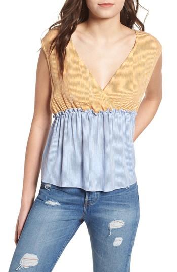 Women's Bp. Mixed Stripe Tie Back Top, Size - Blue