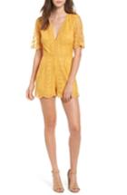 Women's Socialite Plunging Lace Romper - Yellow