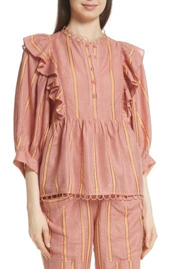 Women's Apiece Apart Likhi Metallic Stripe Blouse - Orange