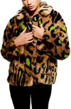 Women's Topshop Juno Faux Fur Leopard Jacket Us (fits Like 0) - Brown