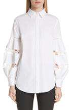 Women's Lela Rose Wave Trim Stretch Poplin Shirt - White