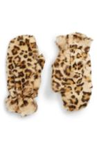 Women's Leith Leopard Print Faux Fur Mittens, Size - Brown