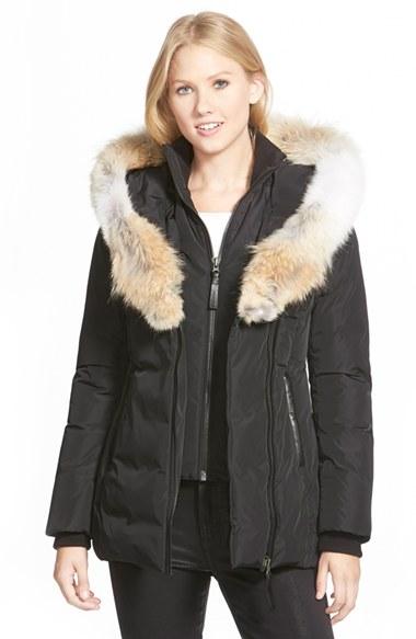 Women's Mackage Hooded Down Parka With Inset Bib & Genuine Coyote Fur Trim