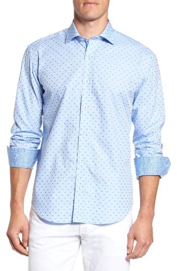 Men's Bugatchi Shaped Fit Dot Sport Shirt - Blue