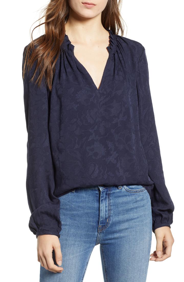 Women's Hinge Floral Jacquard Blouse, Size - Blue
