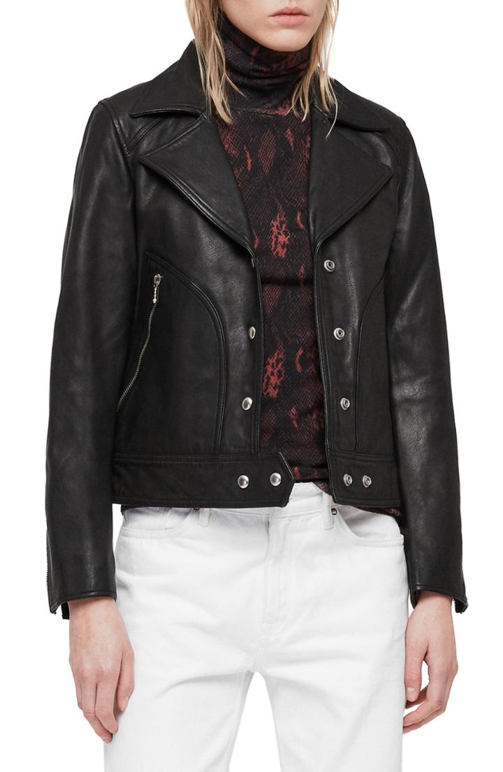 Women's Allsaints Zola Leather Moto Jacket - Black