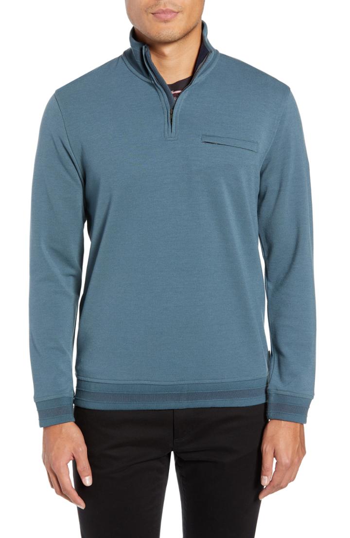 Men's Ted Baker London Leevit Quarter Zip Pullover (l) - Blue