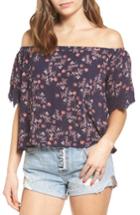 Women's Lush Floral Print Off The Shoulder Top - Blue