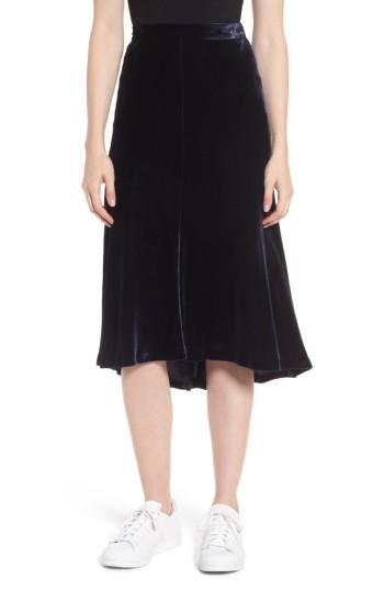 Women's Nordstrom Signature High/low Velvet Skirt - Blue