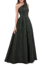 Women's Carmen Marc Valvo Infusion Metallic Brocade One-shoulder Gown