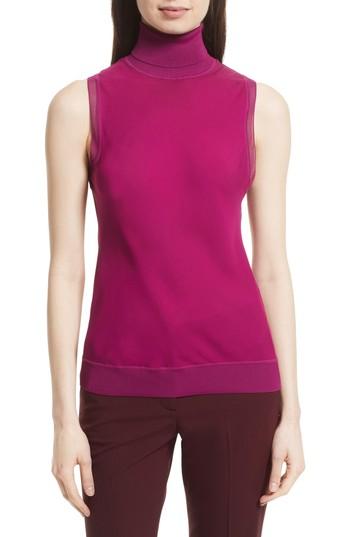 Women's Theory Turtleneck Bias Silk Top, Size - Pink