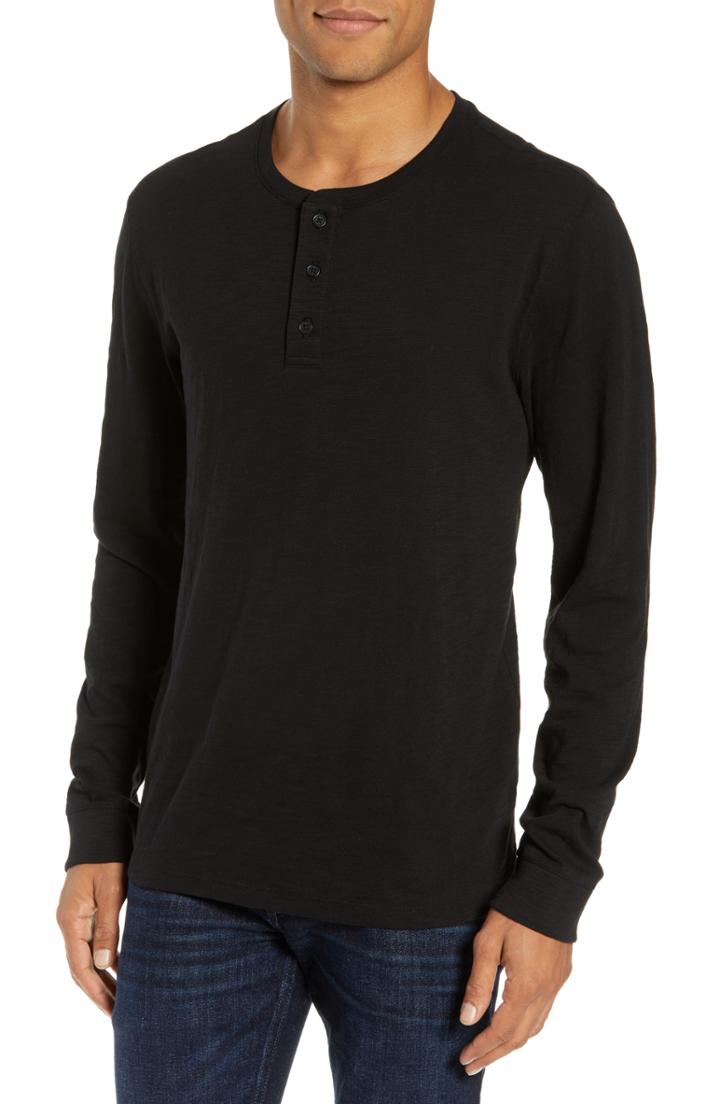 Men's Vince Slub Henley Top - Black