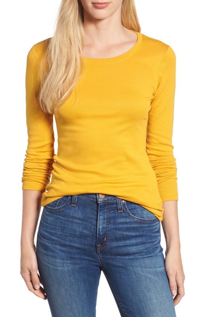 Women's Caslon Long Sleeve Scoop Neck Cotton Tee - Yellow