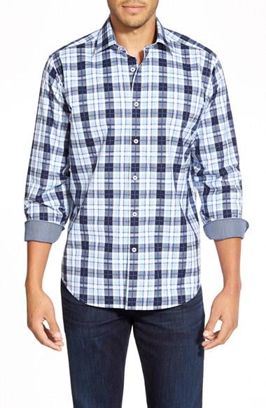 Men's Bugatchi Classic Fit Plaid Sport Shirt - Blue