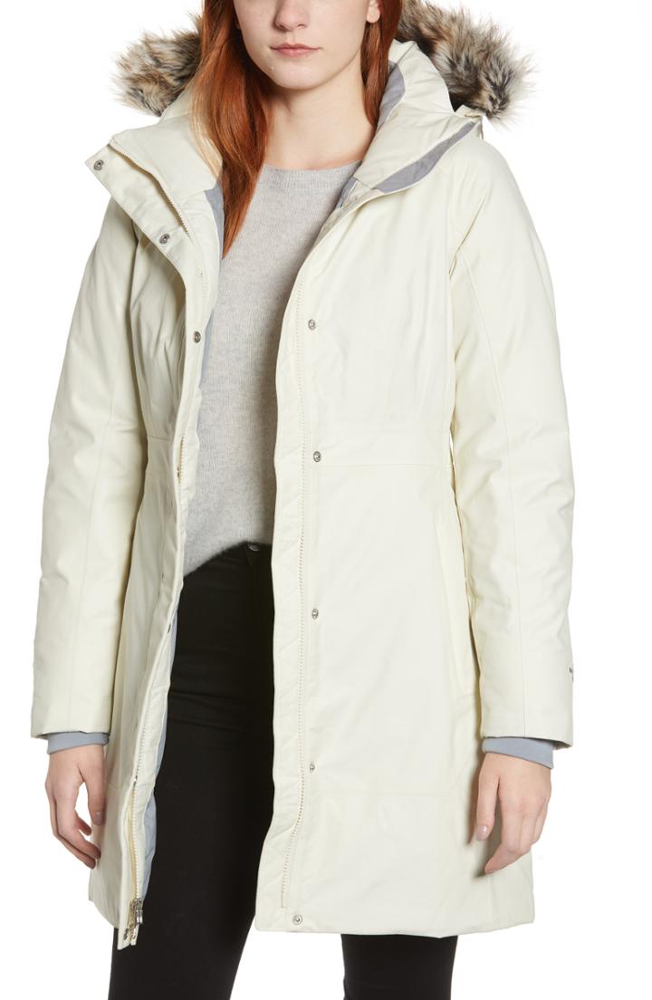 Women's The North Face Arctic Ii Waterproof 550 Fill Power Down Parka With Faux Fur Trim - White