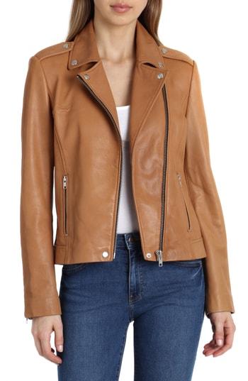 Women's Badgley Mischka Washed Leather Biker Jacket - Brown