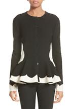 Women's Alexander Mcqueen Bicolor Contrast Jacquard Peplum Cardigan