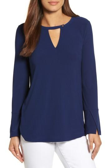 Women's Chaus Flared Sleeve Keyhole Top - Blue