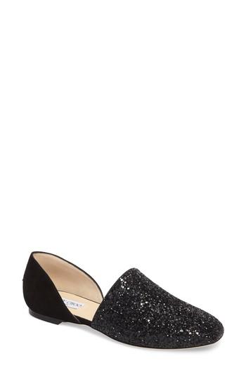 Women's Jimmy Choo Globe Glitter Flat Us / 36eu - Black