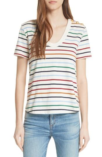 Women's Veronica Beard Milo Stripe Button Shoulder Tee - Ivory
