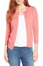 Women's Halogen Three Quarter Sleeve Cardigan, Size - Coral