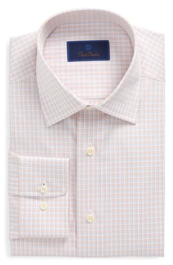 Men's David Donahue Regular Fit Check Dress Shirt - 32/33 - Orange