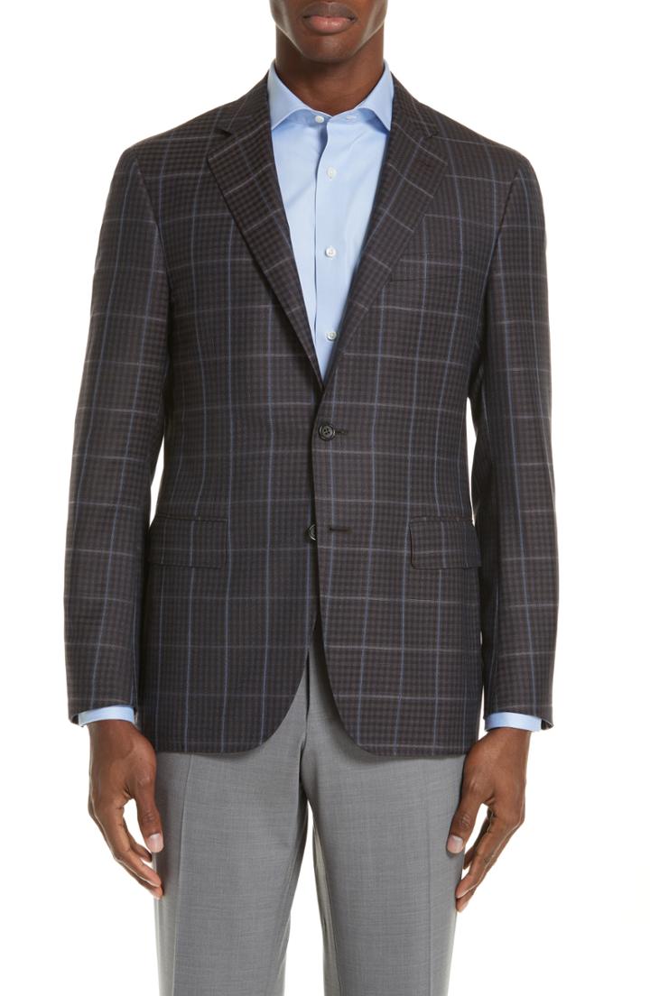 Men's Canali Classic Fit Plaid Wool Sport Coat Us / 58 Eu L - Brown