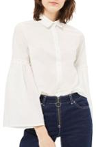 Women's Topshop Flute Sleeve Poplin Shirt Us (fits Like 0) - White