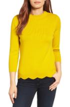 Women's Halogen Scallop Edge Sweater, Size - Yellow